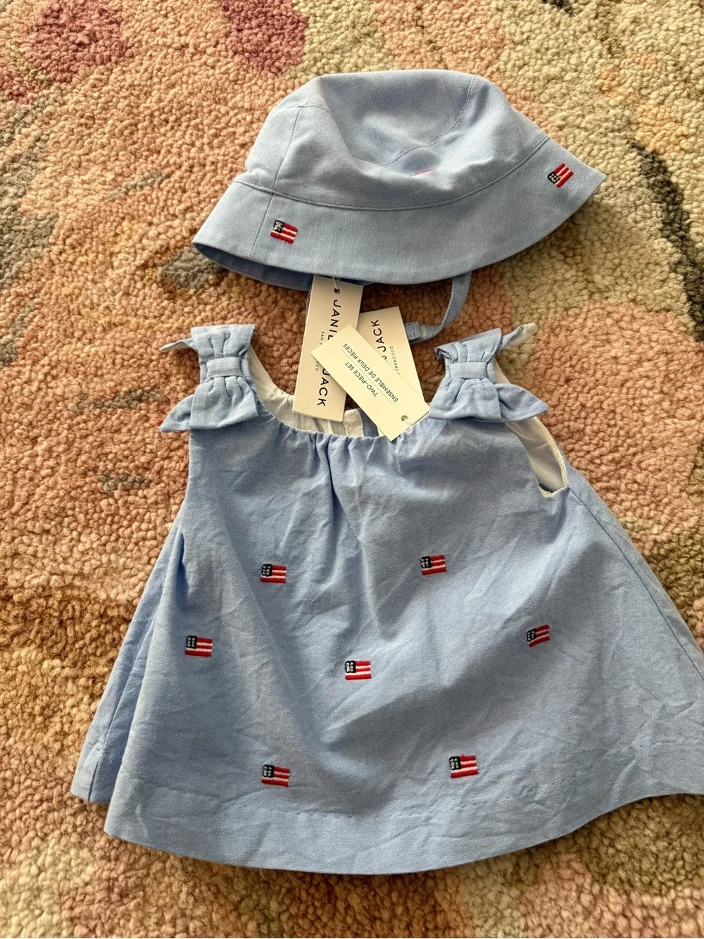 Light Blue Girls' Flag-Embroidered Tank Top with matching hat